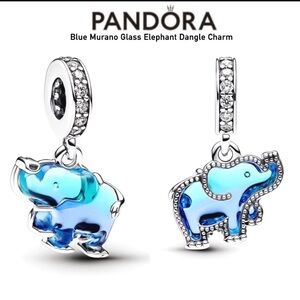 PANDORA Blue Murano Glass Elephant Dangle Charm w/box